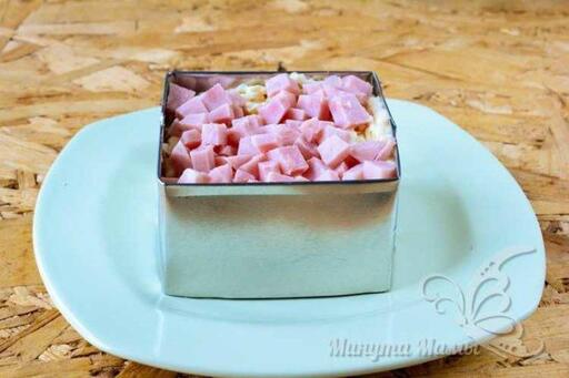 Салат «Грибная поляна» с ветчиной и опятами рецепт с