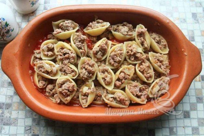 Фаршированные макароны ракушки с фаршем - рецепт с фото пошагово в духовке